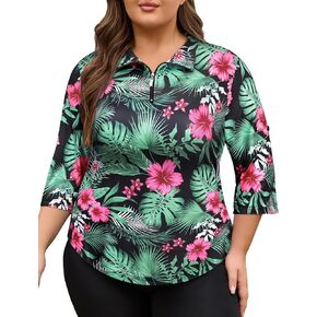 Plus Size Golf Polo Shirts for Women 3/4 Sleeve Quarter Zip Pullover Quick Dry Workout Tops XL-5XL in Kuwait