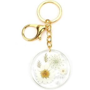 Dried Pressed Flower Keychain,Handmade Floral Resin Keychain,Flower Gifts for Mom Sister Bestie Wife Girlfriend