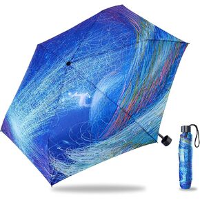 Travel Umbrella Mini - Compact & Portable, Galaxy Print, Lightweight Starry Night Umbrella (Blue)
