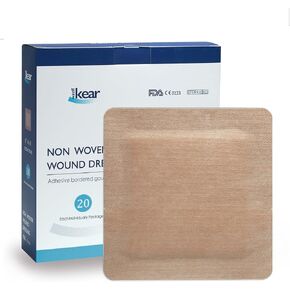 6"X6" 20 PCS Extra Large Sterile Nude Island Dressing Bandage for Wound - Self-Adhesive Boarded Gauze Pads - Latex Free - Medical Grade