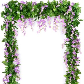 Wisteria Garland Artificial Wisteria Vine 5pcs 7.2ft/Piece Wisteria Artificial Flowers Garland Fake Wisteria Garland Greenery for Wedding Arches Decor (Purple)