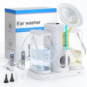 Upgraded Electric Ear Wax Removal, Water Ear Cleaner with 2x600ML Detachable Water Tank, Ear Wax Cleaner with 4 Cleaning Modes, Ear Irrigation Flushing System for Adults with 5 Ear Tips, IPX6, White