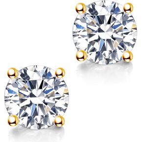 أقراط Moissanite ، 2Ct 6.5mm D Round Round Brilliant Cut Lab التي خلقت أقراط Moissanite 18K الذهب الأصفر المطلي بالفضة الاسترليني للنساء للنساء الرجال