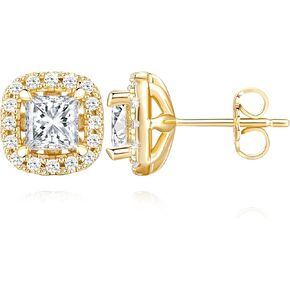 14K Gold Earrings, Gold Stud Earrings for Women Hypoallergenic Cushion-shaped Small Cubic Zirconia Stud Earring for Women 10mm