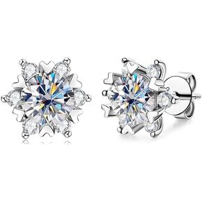 14K الذهب على S925 Silver 0.8 قيراط مختبر مثالي مختبر نمت من الماس "ثلج ندفة الثلج" ، وألوان D -Color داخلي - لمسة من الأناقة الشتوية في الأقراط الفاخرة