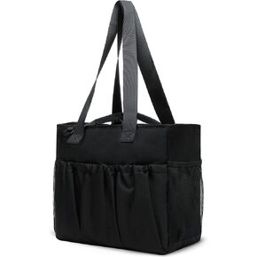 Black Utility Tote with Pockets & Compartments for Women - Zippered Shoulder Bag for School, Travel, Work & Everyday Use - Water Bottle Pocket - Gift Idea