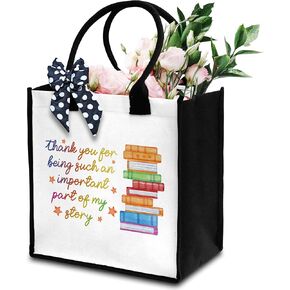 Teacher Tote Bag For Women, Thank You For Being Such An Important Part Of My Story Tote Bag, Appreciation Gift Tote Bag With Ribbon For Teacher's Day, Beach Tote Bag Thank You Gifts For Teachers -06