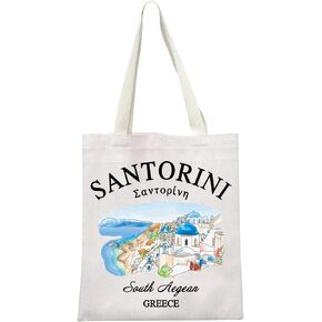 MEIKIUP Greece Island Gift Tote Bag - Santorini Vacation Gift - Unisex Adults - Medium - Multi - Canvas - Water Resistant