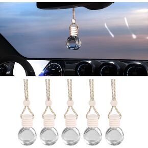 5PCS Hanging Car Air Freshener, Auto Interior Decoration 8 ml Oil Diffuser Perfume Aromatherapy Pendant Empty Glass Bottle, Fragrance Ornament with Vent Clip Wooden Cap and Rope (5, Rhombic)