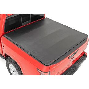 Rough Country Soft Tri-Fold Truck Bed Tonneau Cover for Nissan Frontier (2005-2021) - Fits 5' (58.6-59.5") Bed, Weather-Resistant Bed Cover