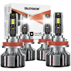 Compatible For Chevy Impala 2006 2007 2008 2009 2010 2011 2012 2013 Bulbs,H11+H8 High/Low Beam Bulbs, 600% Brightness 6500K White with Cooling Fan, Plug and Play, IP68, Pack of 4