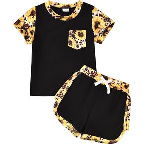 ملابس الفتاة الصغار Borlai الملابس الصيفية أوقات الفراغ Gerbera Daisy Print Short Sleeve Pulver Tops Shorts 2pcs مجموعات 12m-5y