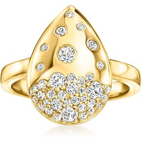 Ross-Simons 0.50 ct. t.w. Scattered White Topaz Teardrop Ring in 18kt Gold Over Sterling