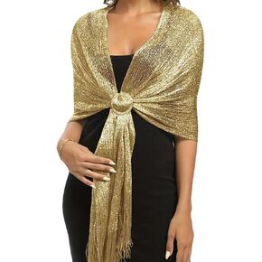 GSHLLO Glitter Shawl Wrap Sparkly Wedding Shawl Large Party Shawl Evening Dress Wrap Women Metallic Shawl with Buckle Silver