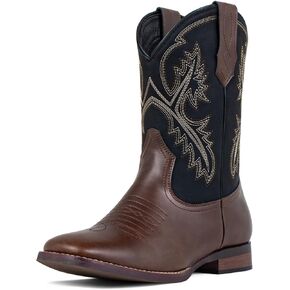 j's.o.l.e Western Mens Cowboy Boots Square Toe Wide Mid Hid العجل المطرز على Brown Boot Boot
