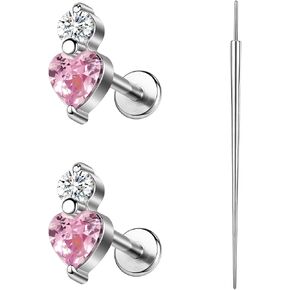 1Pair 16G Flat Back Earrings Stud Threadless Helix Tragus Conch Piercing Jewelry CZ Nose Stud for Women Push in 316L Surgical Steel Cartilage Earrings Lip Medusa Body Piercings Jewelry