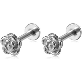 2Pcs 16G Rose Labret Monroe Lip Rings for Women Stainless Steel Conch Helix Daith Cartilage Flat Back Earrings Studs Internally Threaded Medusa Body Piercing Jewelry 8mm