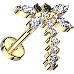 ثقب البومة 18GA F136 زرع درجة التيتانيوم CZ CRYSTAL DRAGONFLY TOPERLY LABRET STUM