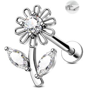Jewseen 16g Flat Back Earrings Internally Threaded Helix Earrings 316L Stainless Steel Cartilage Stud Lip Piercing Jewelry Nose Stud Tragus Conch Piercing Jewelry for Women