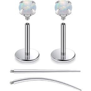 F136 Titanium 20/18/16G Internally Threaded Flat Back Opal Stud Earrings Nose Rings Lip Labret Medusa Monroe Piercing Jewelry with Taper for Women Men