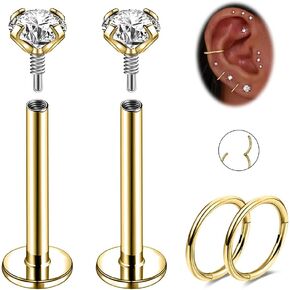 Nose Rings Stud Surgical Steel Internal Thread Piercing Jewelry Set Nose Medusa Lip Labret Hypoallergenic Clicker Hoop Septum Rings Cartilage Tragus Helix Conch Earrings for Women Men 16G 18G