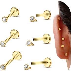 ORAZIO Flat Back Earrings Studs,14K Gold Filled Tragus Piercing Jewelry 18G 16G Cartilage Earrings Hypoallergenic Helix Conch Labret Earring Stud Internal Thread Lip Labret Medusa Nose Studs for Women Men