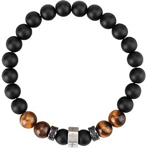 سوار متقاطع مع صندوق المجوهرات ، Tiger Eye Black Onyx Beaded Beaded Procelets for Men زوج الأب ابن الأخ شقيق ، هدايا من أجل معمودية عيد الفصح التأكيد الأول عيد ميلاد المسيحيين يوم عيد الميلاد