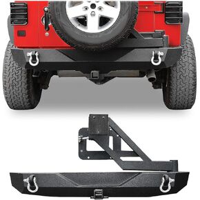 LEDKINGDOMUS Rear Bumper with Tire Carrier and 2" Hitch Receiver Compatible with 07-18 Jeep Wrangler JK JKU Rubicon Sahara Sports Model Offroad Rock Crawler Bumper Textured Black in Kuwait