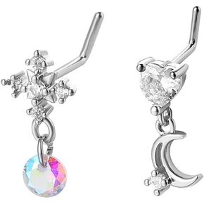 2pcs 20g cz heart cross cross rings for women 316l steel steel laptive rings studs studs screat frant defate sple tash nostril rectercing jewelry