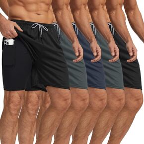 5 Pack Mens 2 in 1 Running Shorts with Liner, Quick Dry Workout Training Gym Athletic Sport Shorts with Pockets