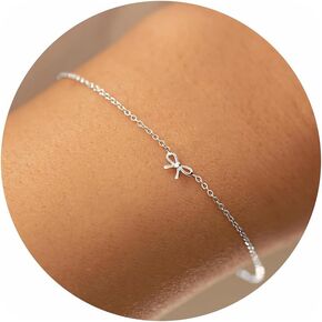 Gold Silver Bow Bracelet for Women Waterproof, 14K Plated Dainty Thin Tiny Mini Adjustable Chain Trendy Fashion Accessories Jewelry Gift for Womens Daughter Mom Christmas Stocking Valentines