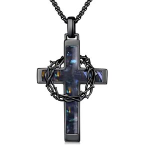 Cross Necklace 925 Sterling Silver Crown of Thorns Pendant Crucifix Necklace Catholic Jewelry Gifts for Men Women