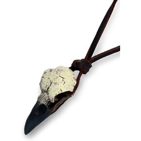 HAQUIL Raven Skull Necklace, Viking Gothic Witchy Bone Resin Raven Bird Skull Replica Pendant, Adjustable Leather Cord, Gothic Jewelry Gift