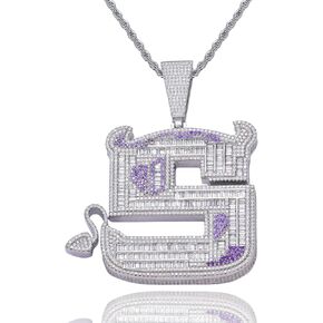 ICEDIAMOND 18K Creative Demon s big bling out out out undant & 14mm Edge CZ CZ Diamond Cupan Necklace ، Gold Gold Placed Hop Jewelry for Men