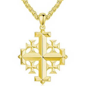 Jerusalem Cross Necklace 925 Sterling Silver Christian Jewelry for Men, w/Stainless Steel Chain 22 + 2 Inch