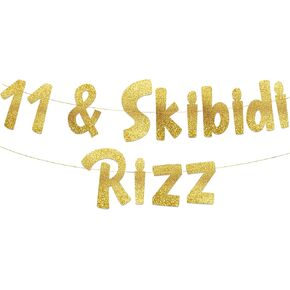 11 & Skibidi Rizz Gold Glitter Banner - لحفلات عيد الميلاد الحادية عشرة لوازم والأفكار والهدايا والزخارف