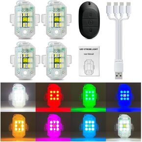 4pcs اللاسلكي LED مصابيح strobe مع التحكم عن بعد ، 7 ألوان شحن USB LED LED بدون طيار مضاد للأضواء وميض ميني للدراجة النارية للسيارة الدراجة RC