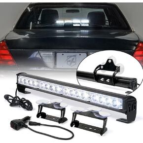 Xprite 18" White LED Emergency Strobe Traffic Advisor Flashing Light Bar, Front Bumper Grille Warning Caution Lightbar, With Cigarette Lighter Suction Cup for Vehicles Trucks SUV UTV