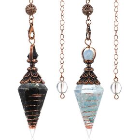 2 PCS Natural Aquamarine Healing قلادة بلورية مدببة ، 6 نقطة جوانب أكوامارين البندول ، البندول المطبوع العريال مع سلسلة للتأمل السحر في الثروات.