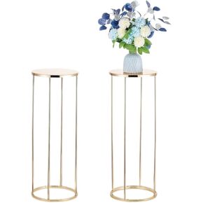 2 PCS الأسطوانة الذهب قاعدة التمثال حامل الطاولة المعدنية الزهور الأسطوانة مستديرة مع لوحة معدنية 2.62 قدم رف الهندسة العالية لحفلات الزفاف ديكور عيد ميلاد