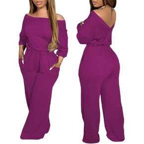 CHICME BEST SHOPPING DEALS Chic Me Off Shoulder Jumpsuits for Women Long Sleeve Wide Leg Dressy Overalls in Kuwait