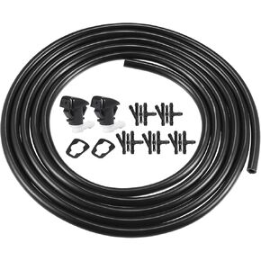 X AUTOHAUX 2pcs Windshield Washer Nozzle for Dodge Durango 2011-2021 2.5 Meters Hose with Gasket Connectors Kit Replaces 68269108AA 5182367AA