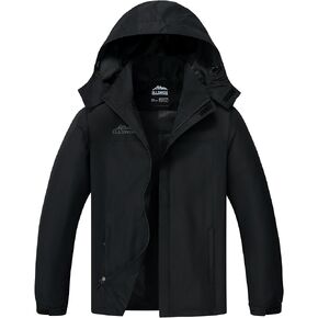 ELLSWOS Men's Waterproof Raincoat Lightweight Rain Jacket with Detachable Hood Softshell Windbreakerl for Hiking Travel