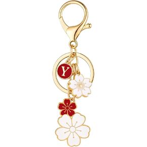SELOVO Initial Keychain Flower Charms for Key Cute Pink Letter Keyring for Backpack