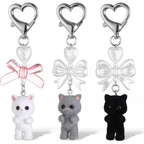 3 Pcs Fuzzy Cat Keychain, Cute Cat Keychain, Aesthetic Keychain, Stylish Cute Keychains, Delicate Kitty Keychains Decor, Y2K Heart Bow Pendant for Women, Cat Keychain Charms for Backpack, Purse, Phone