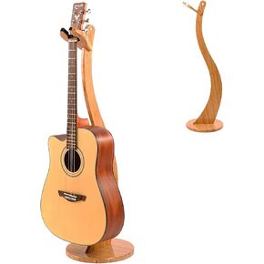 Wooden Guitar Stand Floor - Handmade Bamboo Guitar Music Stands for Acoustic Guitar Players, Wood Guitars Holder with Hanger for Electric Guitar, Mandolin, Banjo (Guitar Stand)