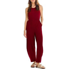 Happy Sailed Womens Jumpsuit Casual Crew Neck Sleeveless Jumpsuits High Waist Long Pant Rompers with Pockets