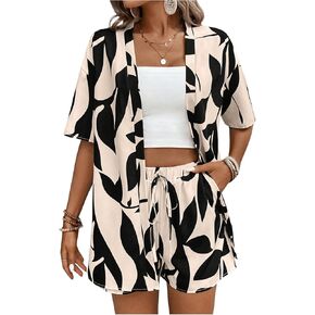 Soly Hux Women’s Women's all Print Short Sleeve Cardigan مع شورتات سراوموتية مجموعة 2 قطعة