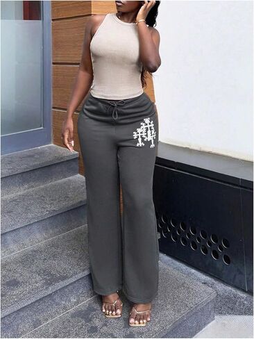 GORGLITTER Women's Parachute Cargo Pants with Pockets Baggy Wide Leg Low Waisted Oversized Loose Drawstring Pants in Kuwait