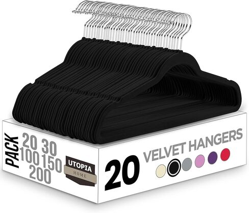 Utopia Home Velvet Hangers 20 Pack - Non-Slip Clothes Hangers - Black Hangers - Suit Hangers with 360 Degree Rotatable Hook - Heavy Duty Coat Hangers - Pants Hangers in Saudi Arabia